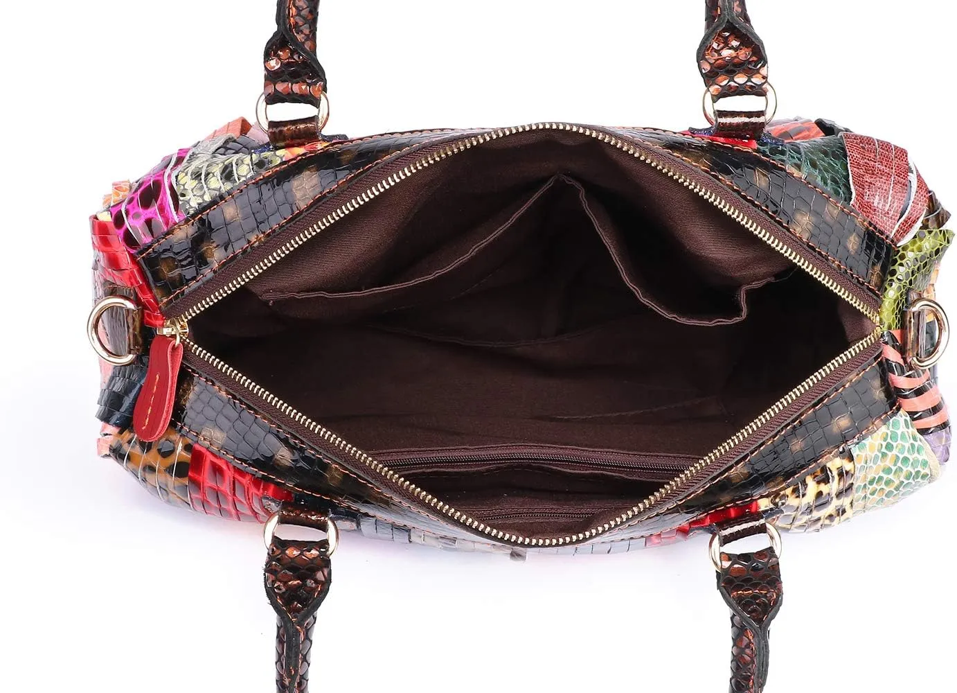 Women Multicolor Genuine Leather Boston Tote Bag Colorful Handbag Crossbody Bags