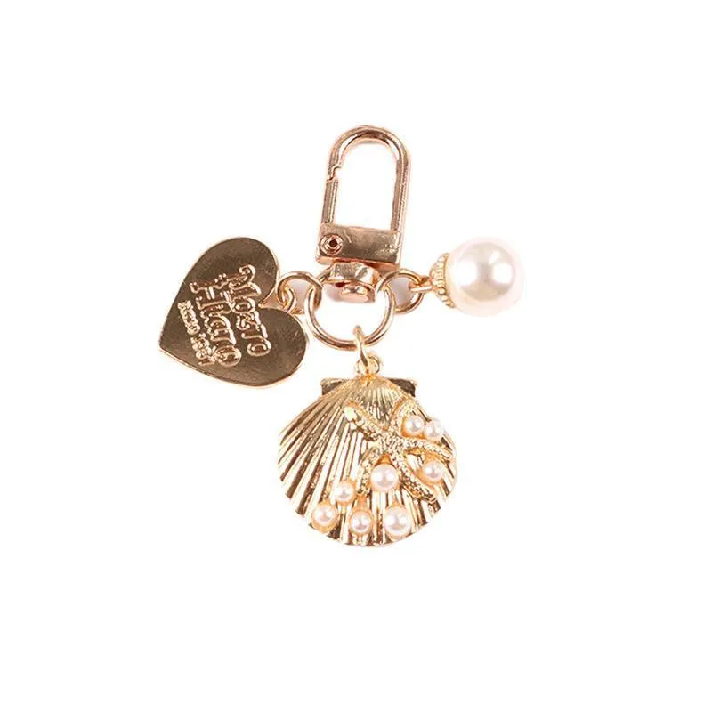 Womens Cute Key Rings Shell Heart Pearl Shape Keychain Charm Bag Hanger Pendants