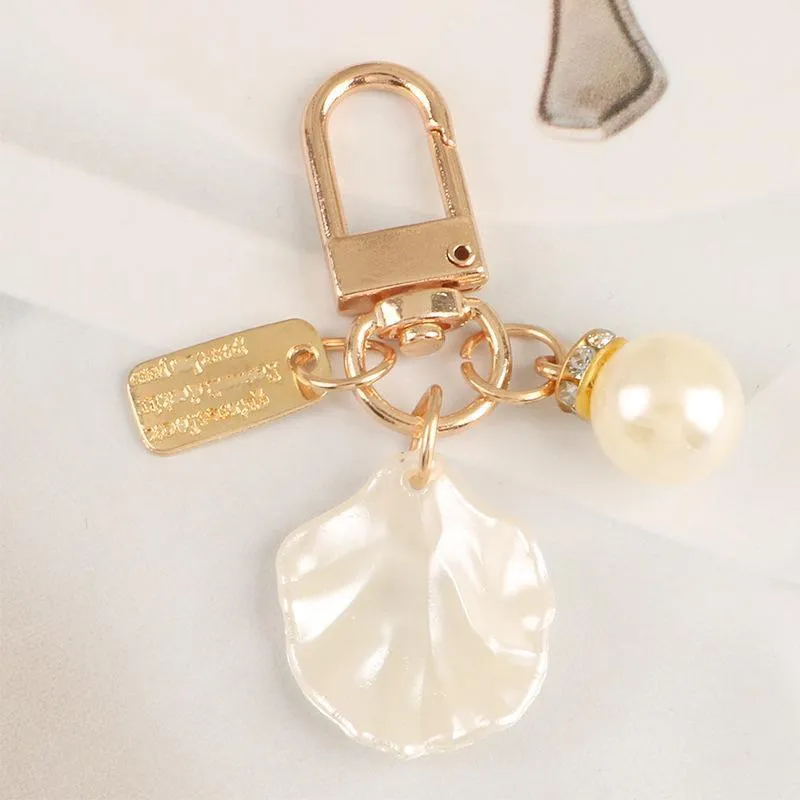 Womens Cute Key Rings Shell Heart Pearl Shape Keychain Charm Bag Hanger Pendants