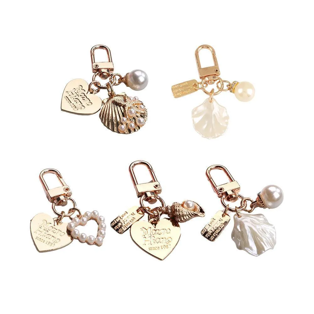 Womens Cute Key Rings Shell Heart Pearl Shape Keychain Charm Bag Hanger Pendants