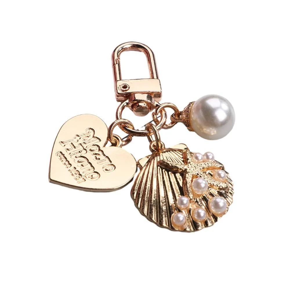 Womens Cute Key Rings Shell Heart Pearl Shape Keychain Charm Bag Hanger Pendants