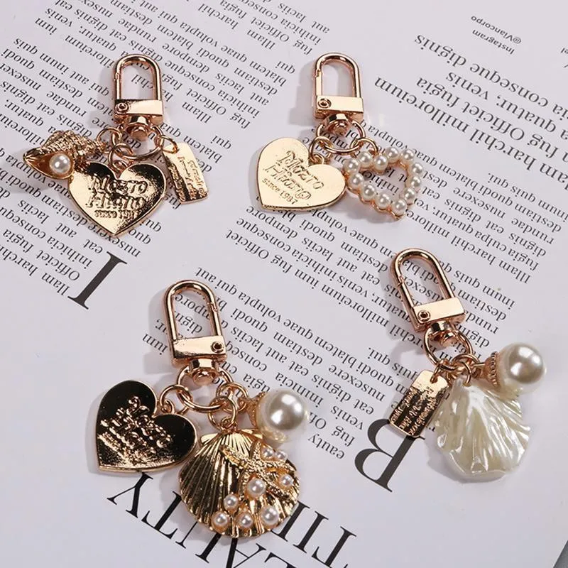 Womens Cute Key Rings Shell Heart Pearl Shape Keychain Charm Bag Hanger Pendants