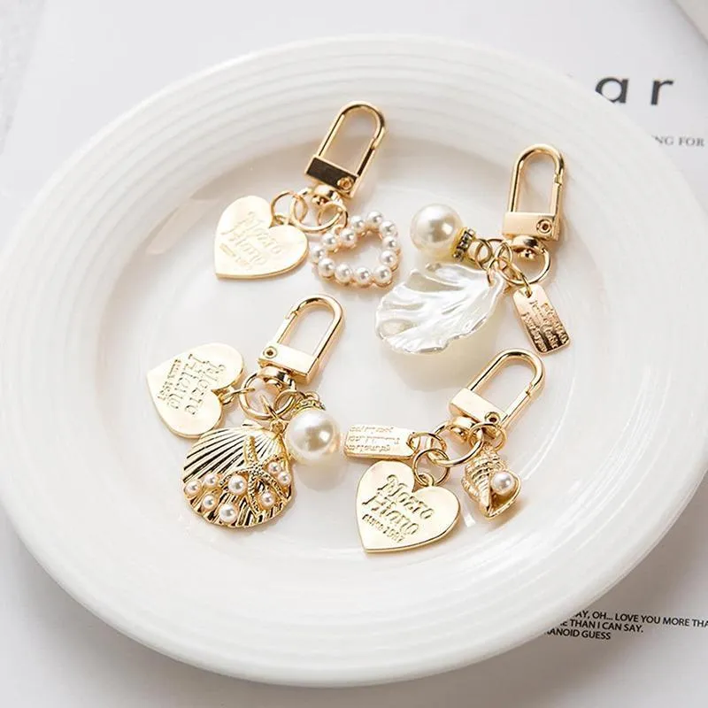 Womens Cute Key Rings Shell Heart Pearl Shape Keychain Charm Bag Hanger Pendants
