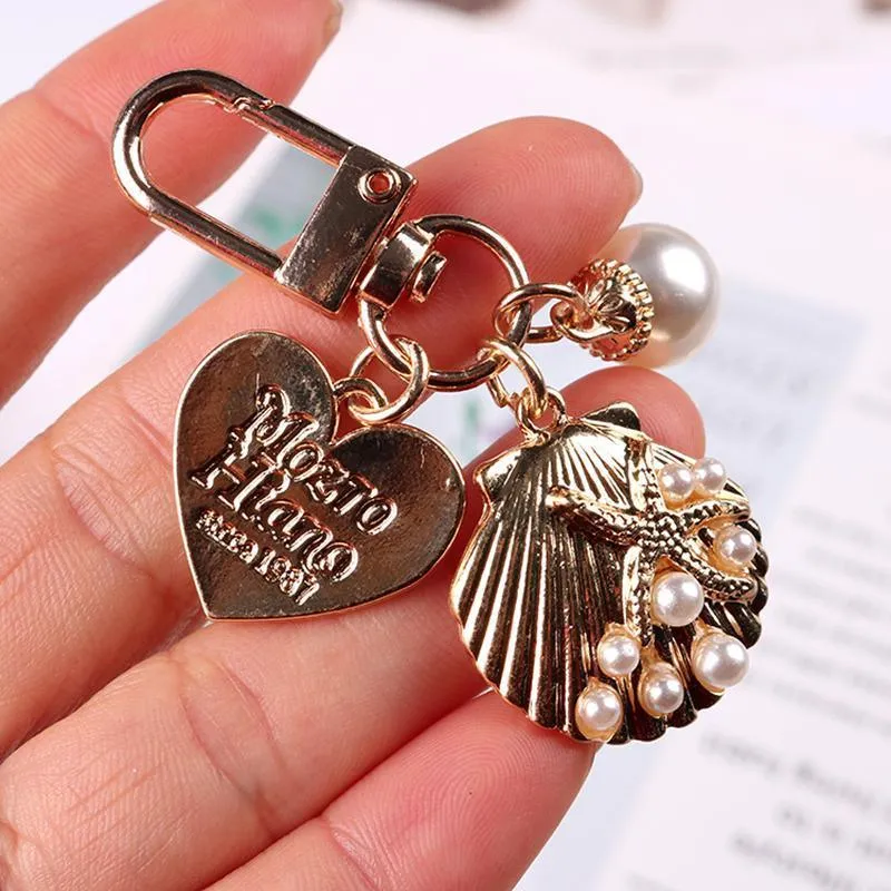 Womens Cute Key Rings Shell Heart Pearl Shape Keychain Charm Bag Hanger Pendants