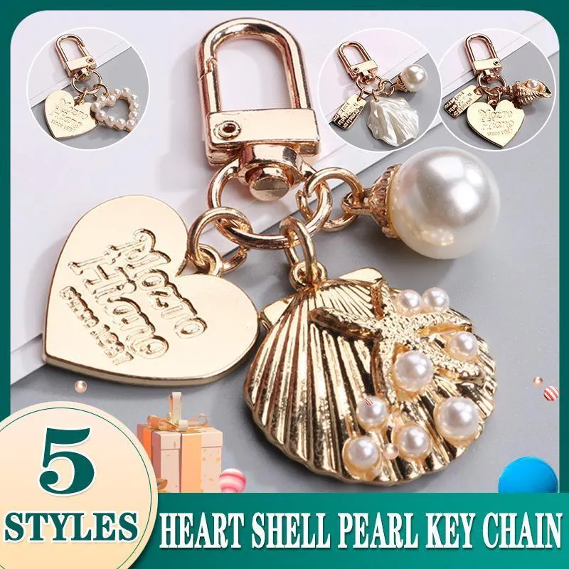 Womens Cute Key Rings Shell Heart Pearl Shape Keychain Charm Bag Hanger Pendants