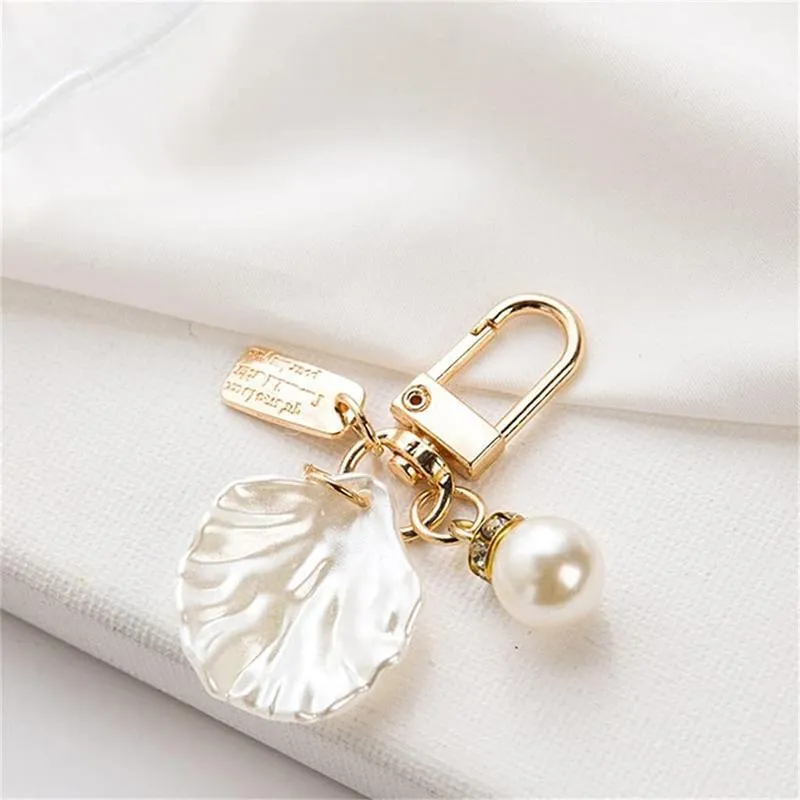 Womens Cute Key Rings Shell Heart Pearl Shape Keychain Charm Bag Hanger Pendants