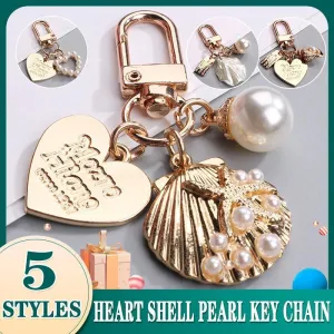 Womens Cute Key Rings Shell Heart Pearl Shape Keychain Charm Bag Hanger Pendants