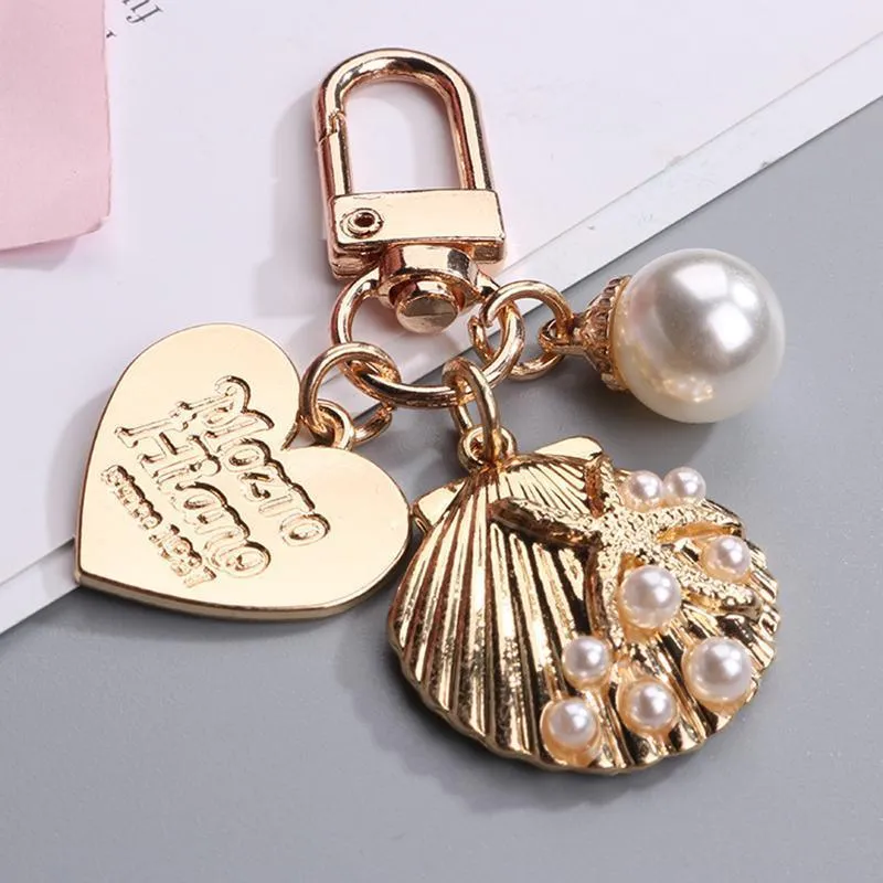 Womens Cute Key Rings Shell Heart Pearl Shape Keychain Charm Bag Hanger Pendants