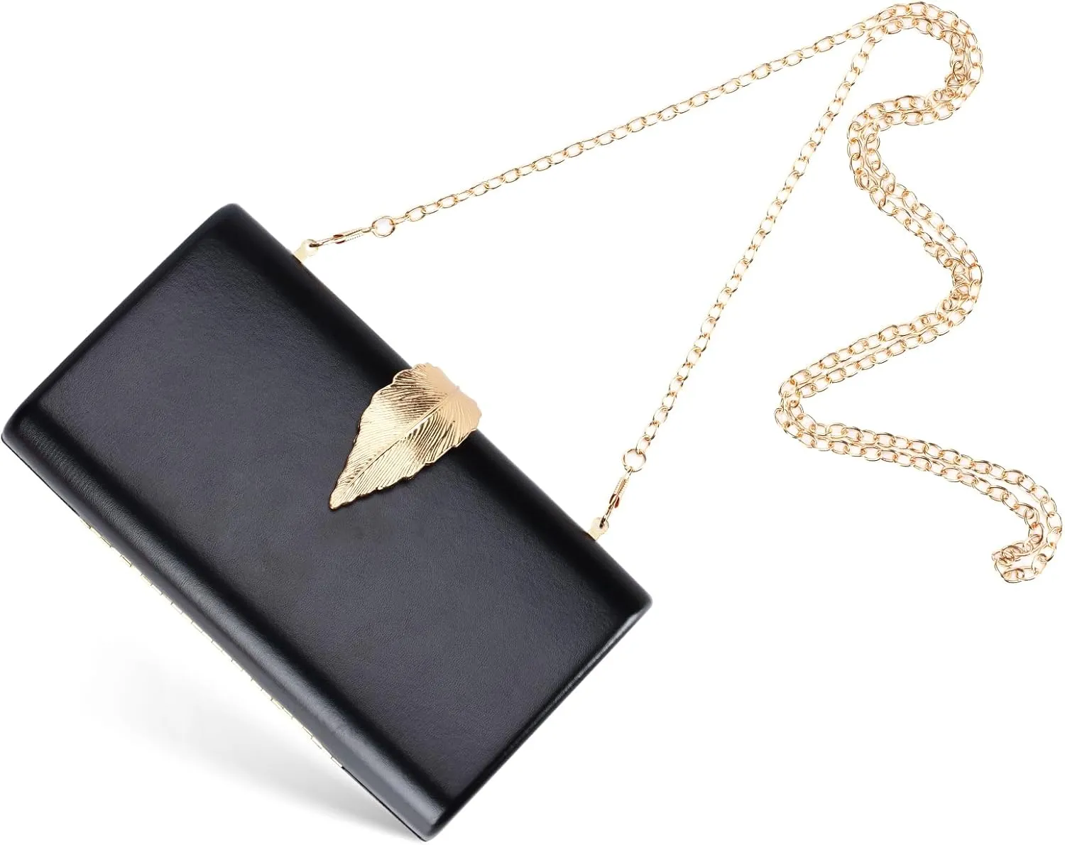 Women's Fashion Evening Bags with Golden Leaves Crossbody Shoulder Handbag Chain Removable