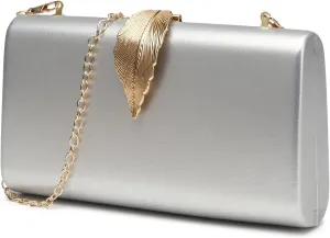 Women's Fashion Evening Bags with Golden Leaves Crossbody Shoulder Handbag Chain Removable