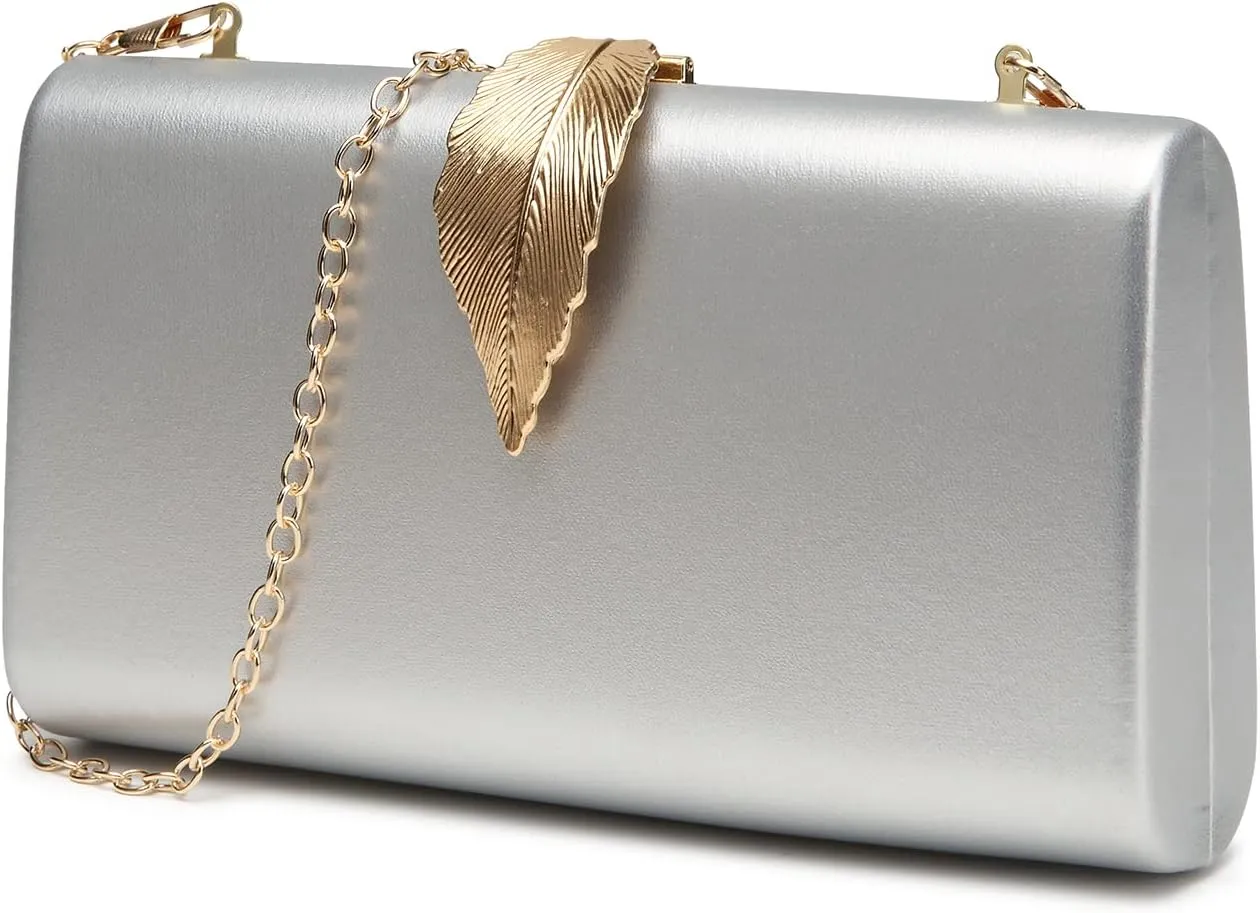 Women's Fashion Evening Bags with Golden Leaves Crossbody Shoulder Handbag Chain Removable