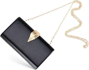 Women's Fashion Evening Bags with Golden Leaves Crossbody Shoulder Handbag Chain Removable