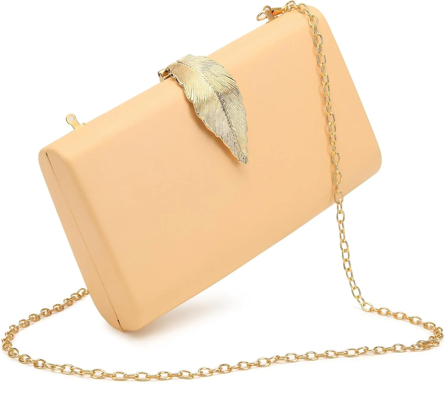 Women's Fashion Evening Bags with Golden Leaves Crossbody Shoulder Handbag Chain Removable