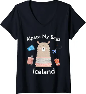 Womens Iceland Alpaca My Bags Llama Alpaca Iceland V-Neck T-Shirt