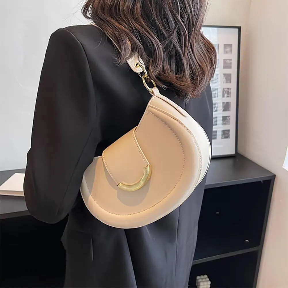 Women’s Leather Shoulder Bag Designer Crossbody Purse Simple Crescent Bag Top Handle Satchel Purse Vintage Tote Bag