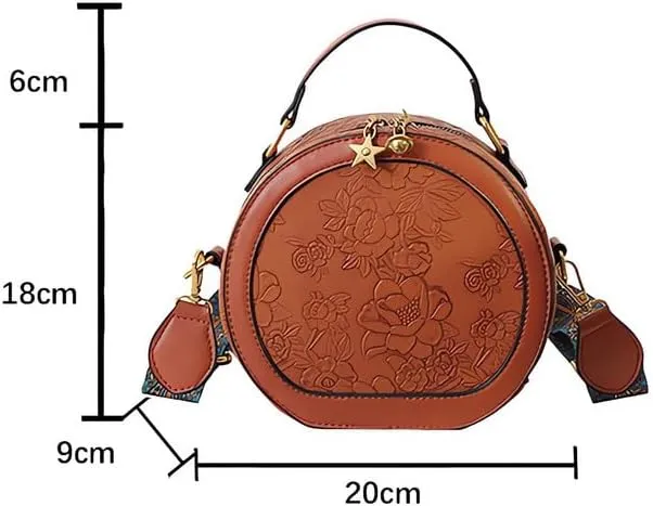 Women's Retro Flower Printing Handbags and Crossbody Bags,Female Purses Quilted Versatile Round Bags Satchel Bags