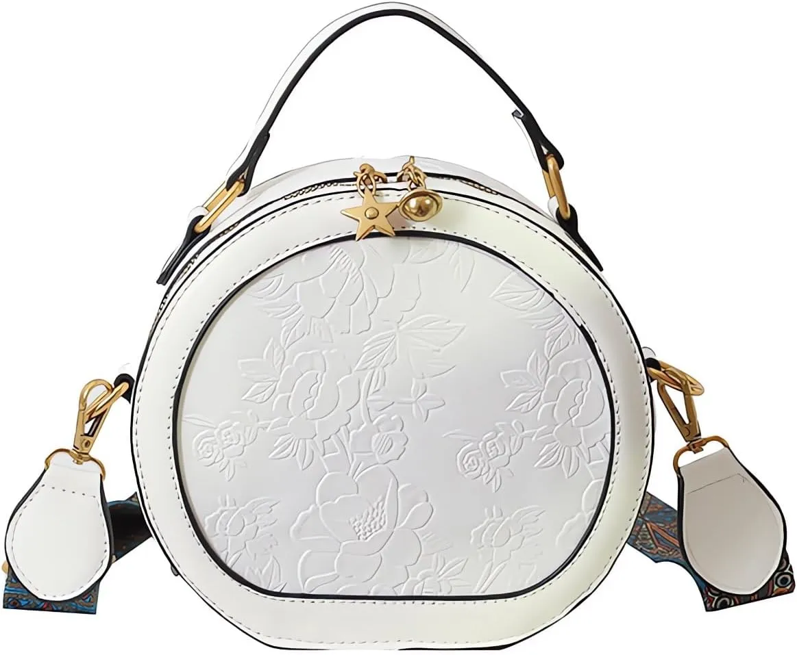 Women's Retro Flower Printing Handbags and Crossbody Bags,Female Purses Quilted Versatile Round Bags Satchel Bags