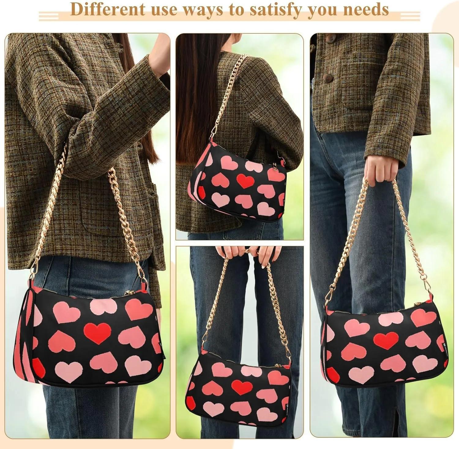 Womens Shoulder Bag for Women Girls Hobo Tote Handbag Gold Chain Crossbody Bag with Zipper Clutch Purse Handbags