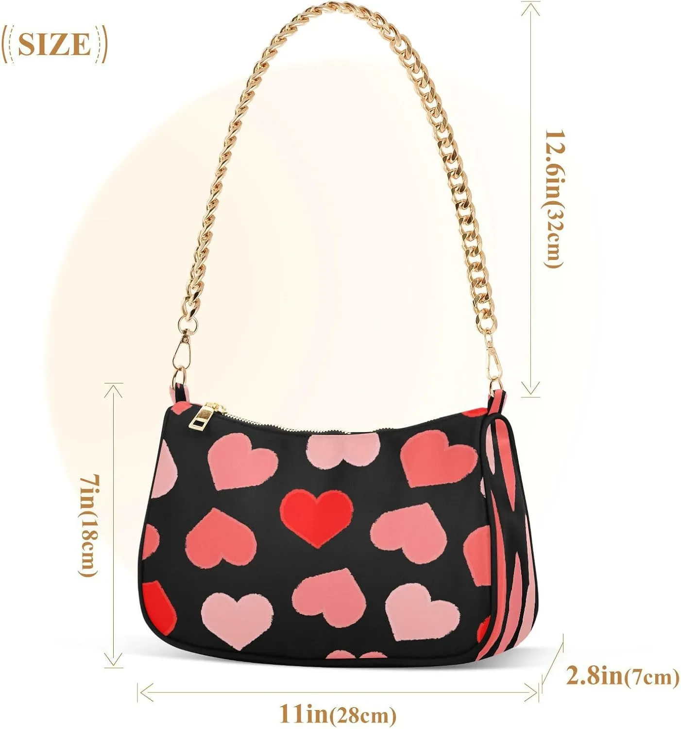 Womens Shoulder Bag for Women Girls Hobo Tote Handbag Gold Chain Crossbody Bag with Zipper Clutch Purse Handbags