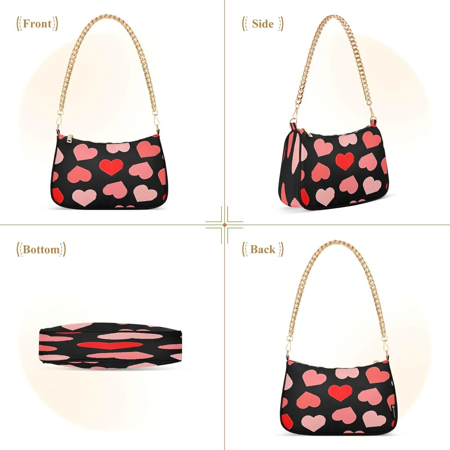 Womens Shoulder Bag for Women Girls Hobo Tote Handbag Gold Chain Crossbody Bag with Zipper Clutch Purse Handbags