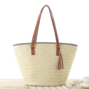 Women's Simple Woven Fashion Tassel Pendant Paper Shoulder Bags