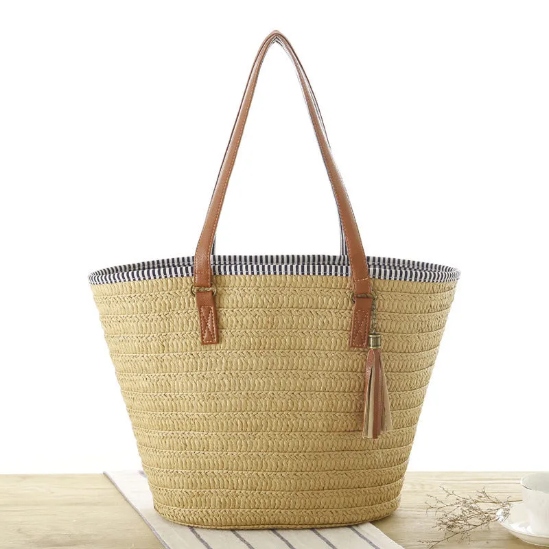 Women's Simple Woven Fashion Tassel Pendant Paper Shoulder Bags