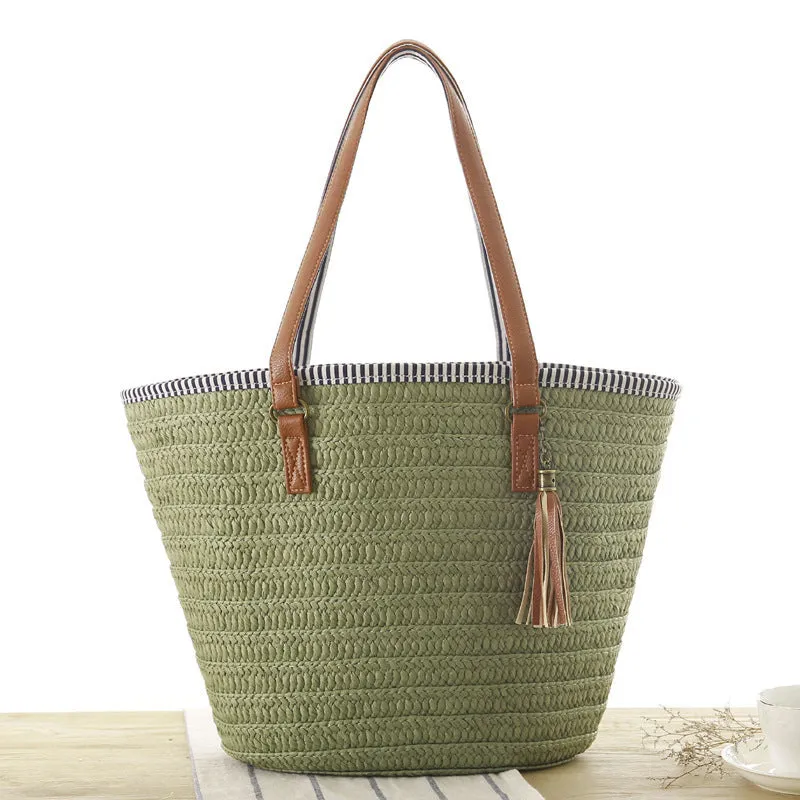 Women's Simple Woven Fashion Tassel Pendant Paper Shoulder Bags