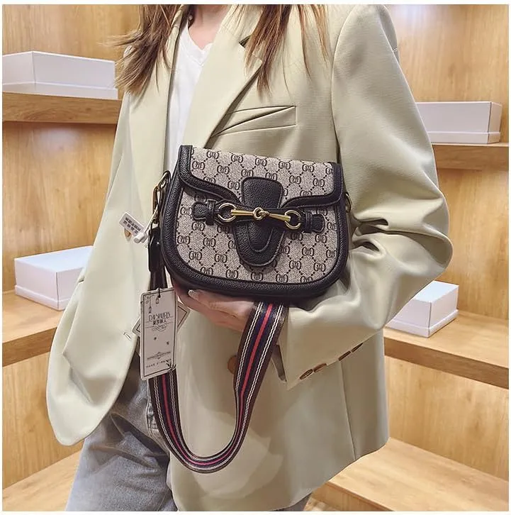 Women's Small Crossbody Bags with Golden Buckle Artificial Leather Purse Handbag in Fashionable Design