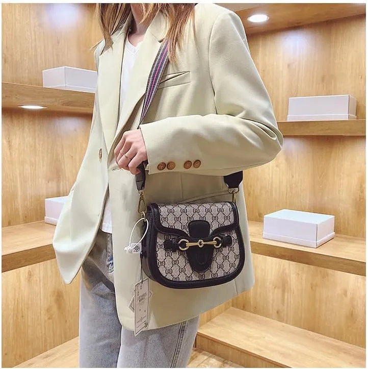 Women's Small Crossbody Bags with Golden Buckle Artificial Leather Purse Handbag in Fashionable Design