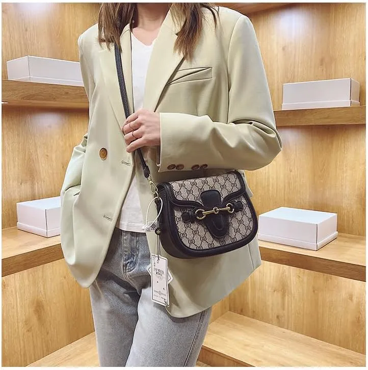 Women's Small Crossbody Bags with Golden Buckle Artificial Leather Purse Handbag in Fashionable Design