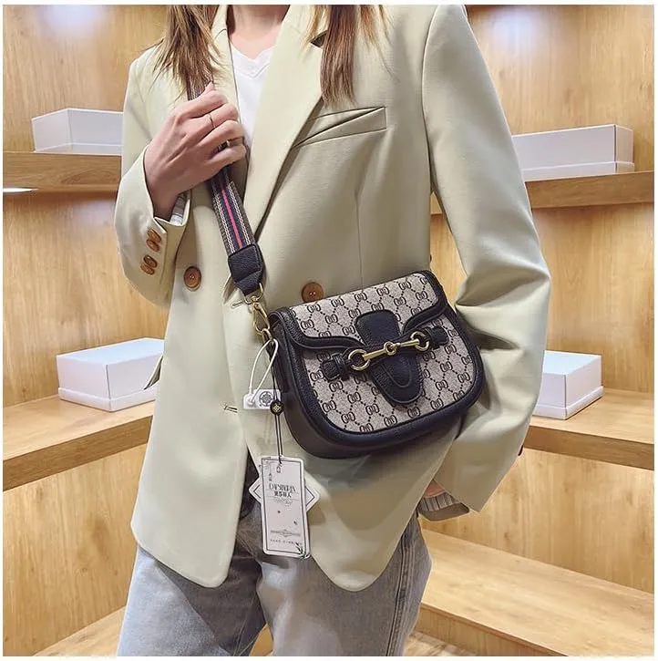 Women's Small Crossbody Bags with Golden Buckle Artificial Leather Purse Handbag in Fashionable Design