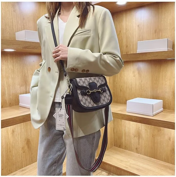 Women's Small Crossbody Bags with Golden Buckle Artificial Leather Purse Handbag in Fashionable Design