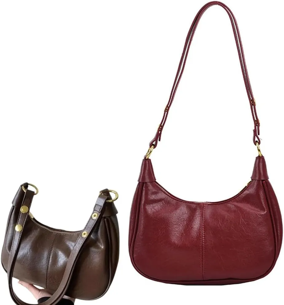 Women's Summer 2024 Designer Simple Solid Color Zipper Shoulder Purse Bag, Elegant Crescent Underarm Purse Bag.