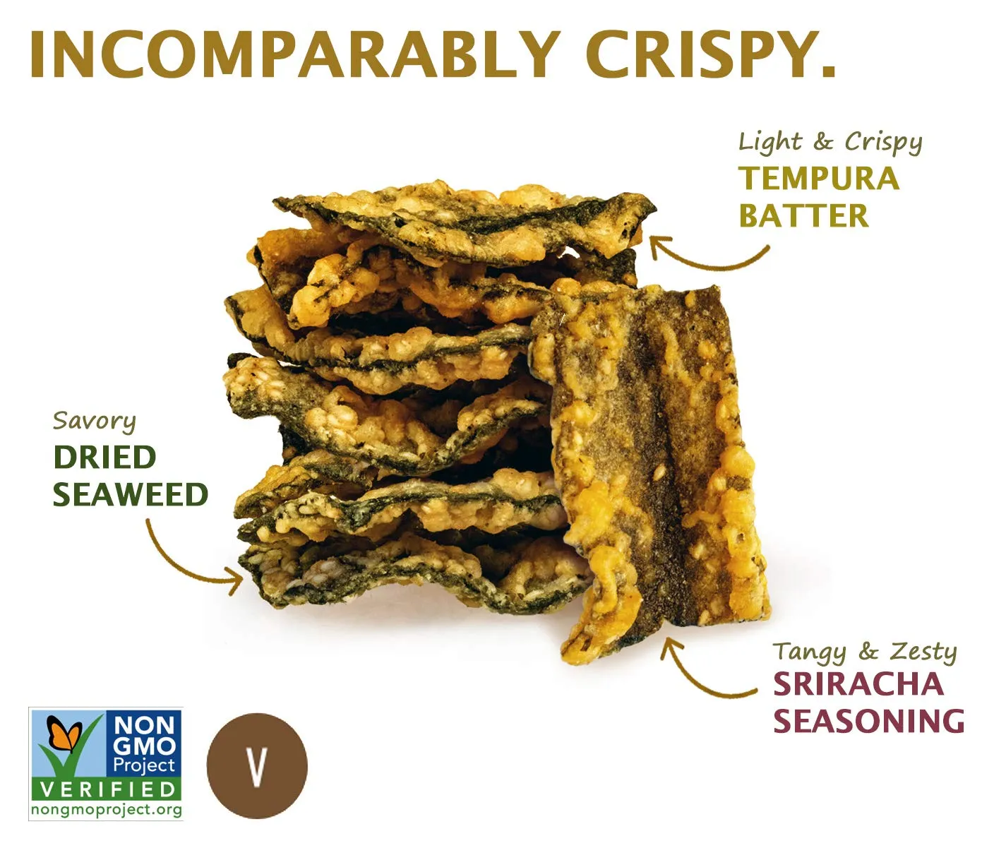 Woodridge Snacks | Tempura Seaweed Chips | Sriracha Flavor | 6 Pack | 1.41 OZ (40g) Bags