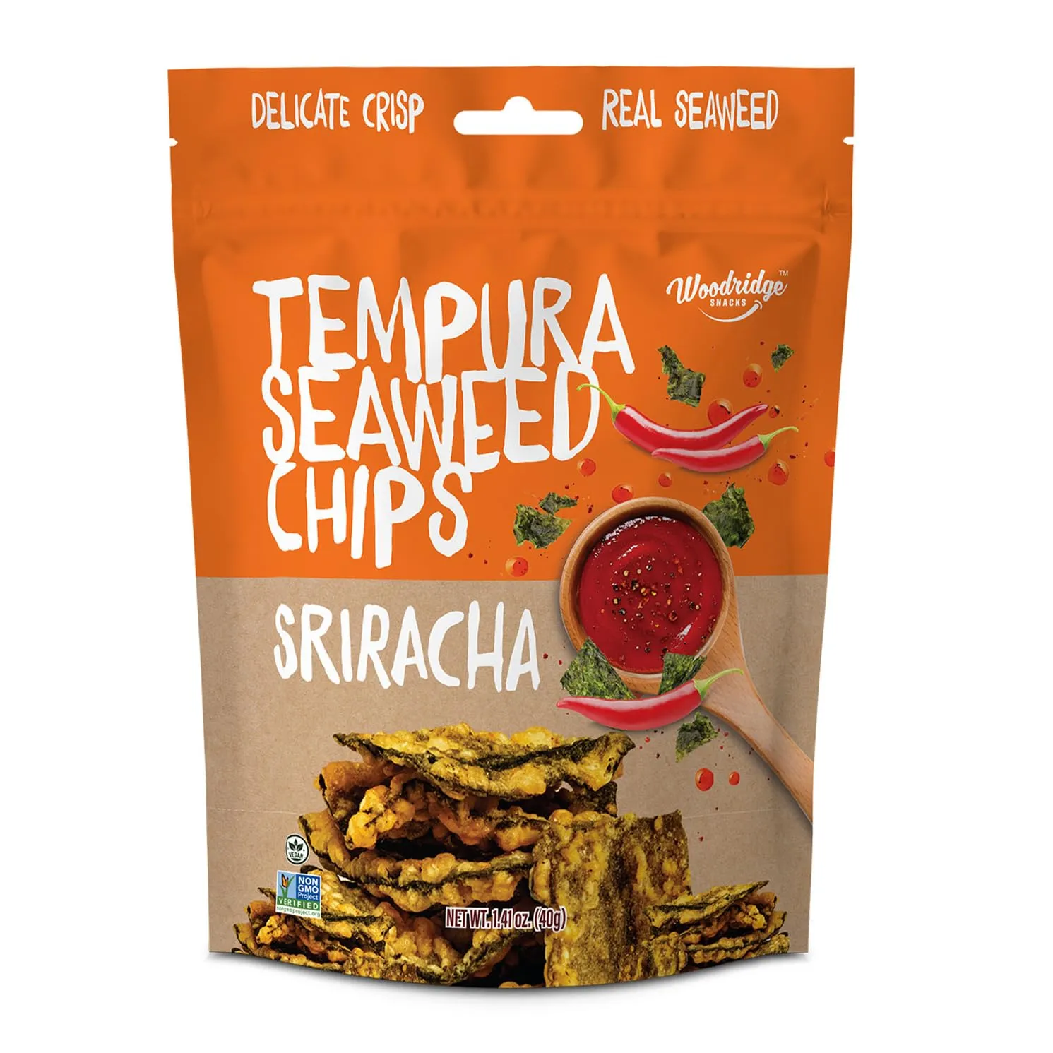 Woodridge Snacks | Tempura Seaweed Chips | Sriracha Flavor | 6 Pack | 1.41 OZ (40g) Bags