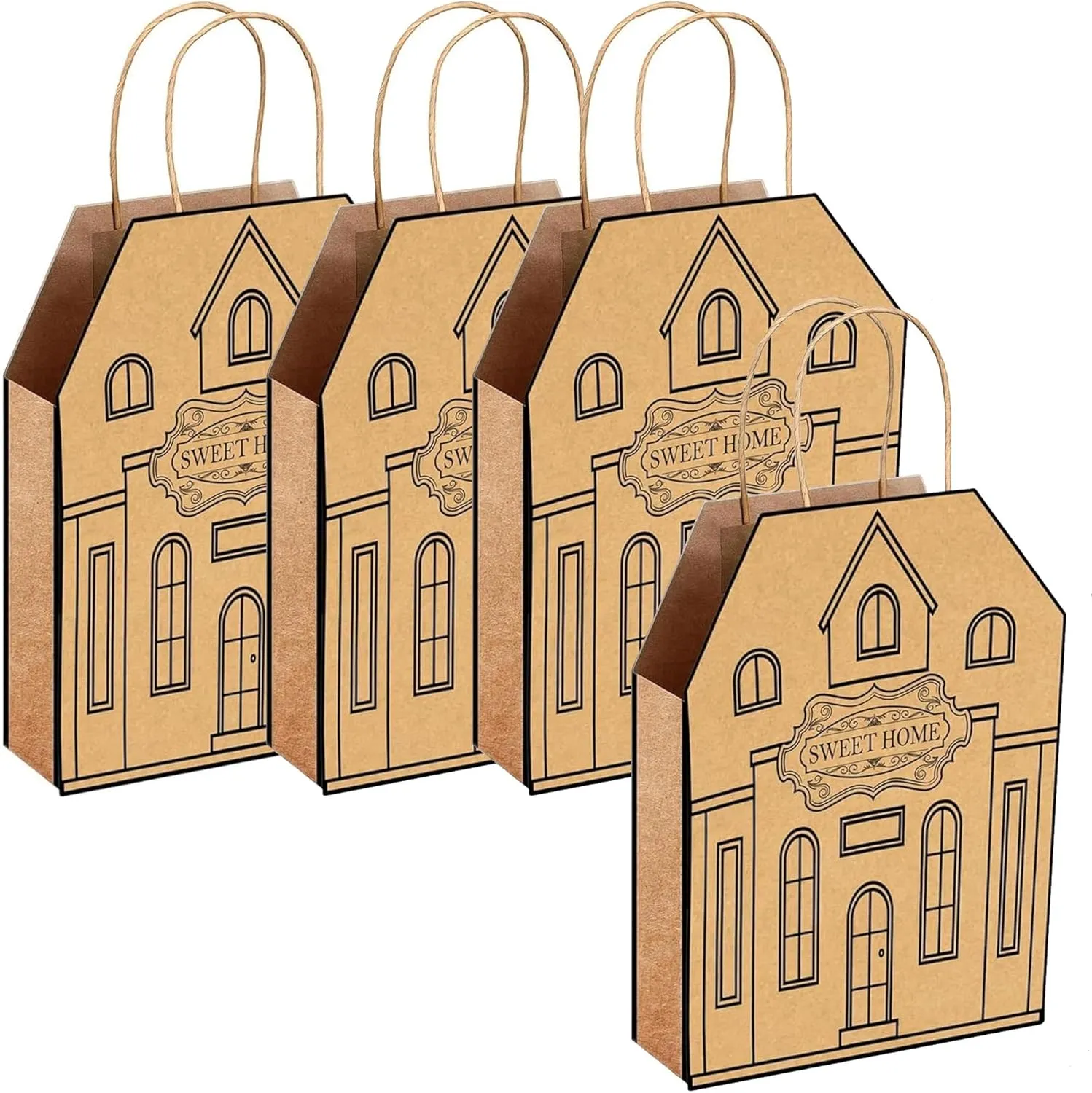 wootile House Shaped Gift Bags Paper House Warming Gift Bags Handles Real Estate Agent Gifts Kraft Real Estate Gift Wrap Bags for New House Housewarming Home Agent Supplies 12Pcs