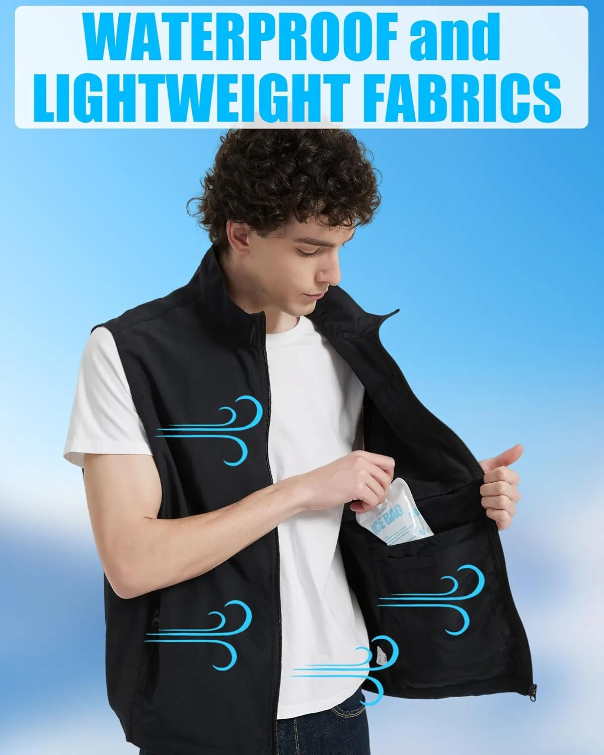 Work Cooling Vest for Men and Women, with 24 Ice Bags Cool Lightweight Fishing Vest, 6 Cooling Zones