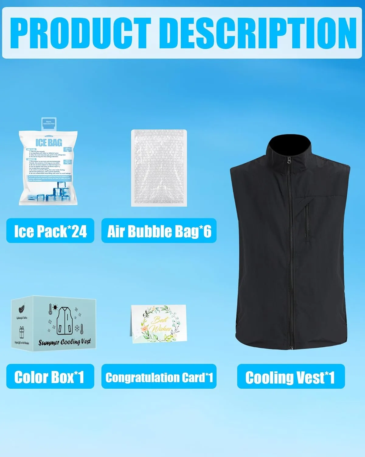 Work Cooling Vest for Men and Women, with 24 Ice Bags Cool Lightweight Fishing Vest, 6 Cooling Zones