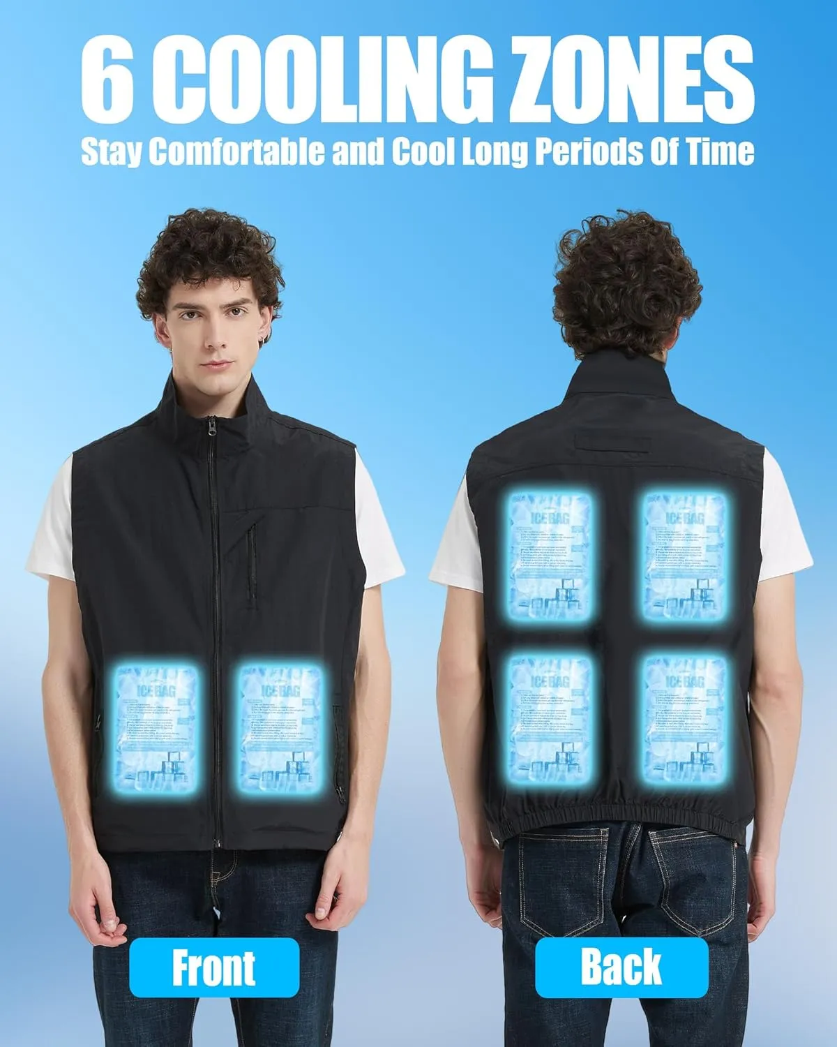 Work Cooling Vest for Men and Women, with 24 Ice Bags Cool Lightweight Fishing Vest, 6 Cooling Zones