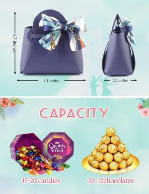 Worldoor 12 Pack Leather Wedding Candy Gift Bags with Handle Reusable Party Favor Boxes for Baby Showers Birthday Christmas Halloween Wedding Anniversary Valentine's Day and New Year (Black)