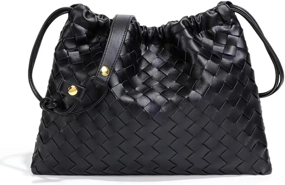 Woven Large Crossbody Bags for Women Trendy Soft Leather Shoulder Tote Purses