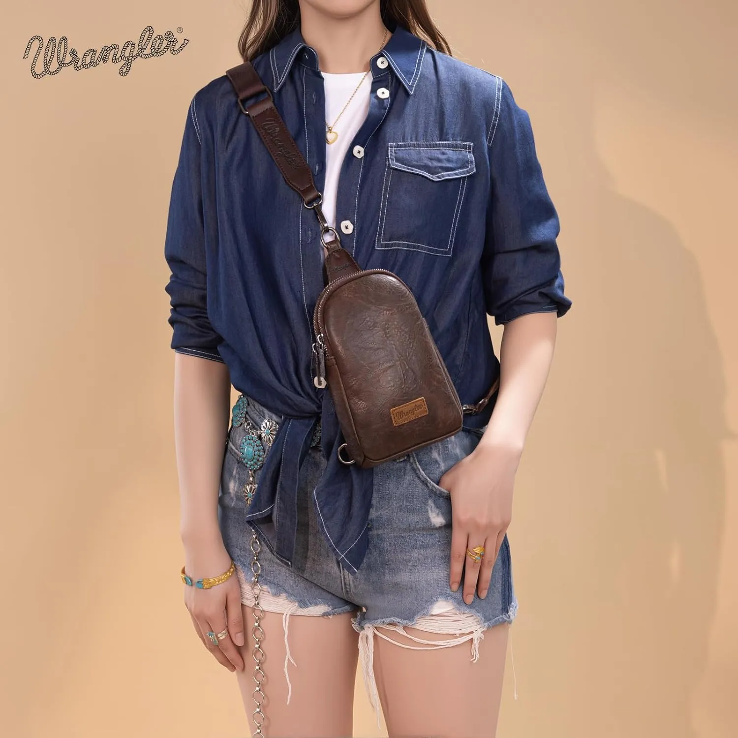 Wrangler Small Crossbody Sling Bags for Women Fanny Packs Chest Bag for Travel Gift