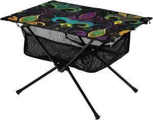 xigua Happy Mardi Gras Folding Camping Table,Portable Camp Table with Carry Bag Beach Table Folding Table for Picnic, Camp,Party,Travel233