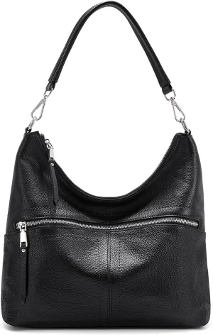 YALUXE Women's Genuine Leather Shoulder Bags Fashion Hobo Handbags Purses Cross-body Bags with Key Ring and Round Coin Purse