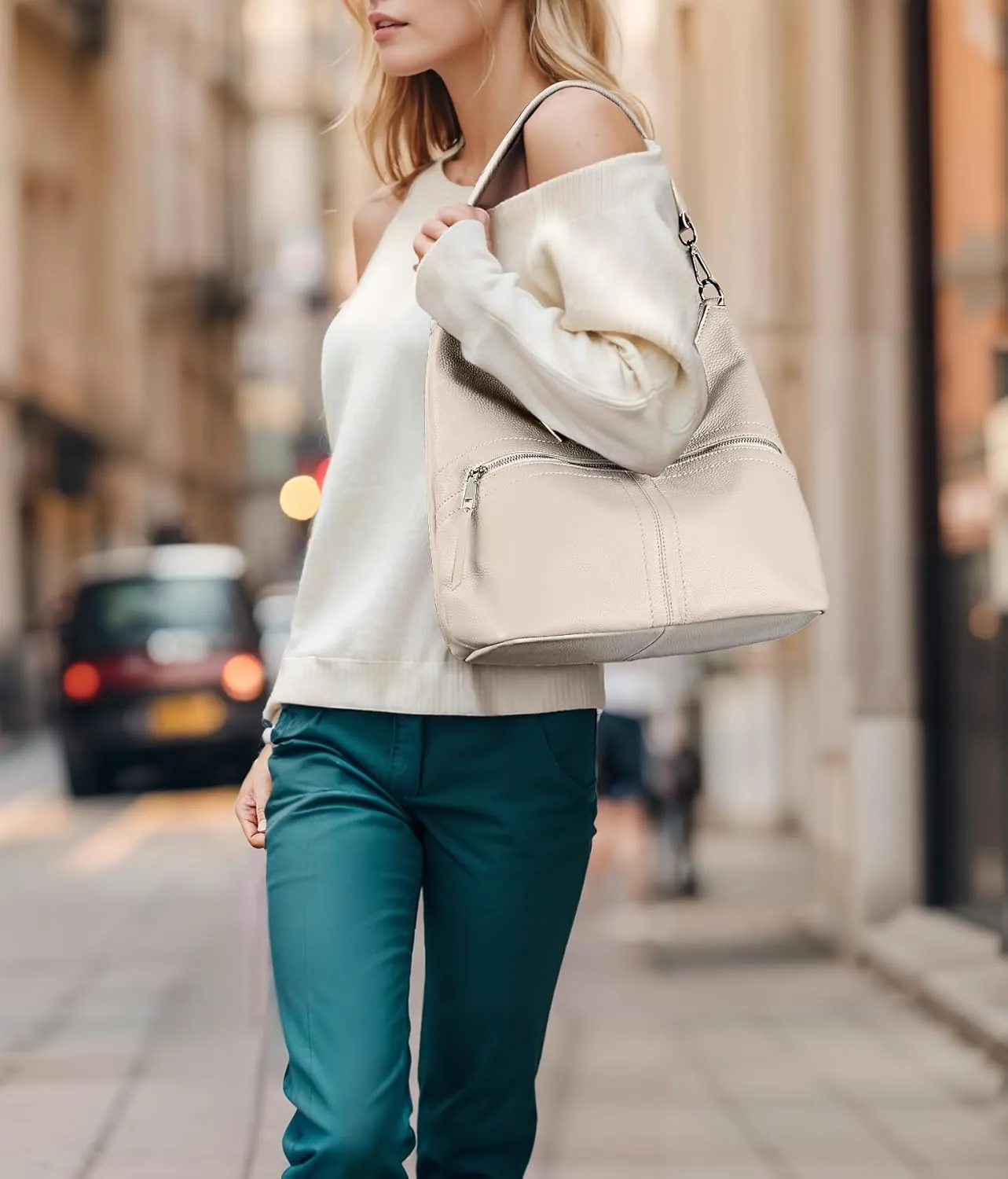 YALUXE Women's Genuine Leather Shoulder Bags Fashion Hobo Handbags Purses Cross-body Bags with Key Ring and Round Coin Purse