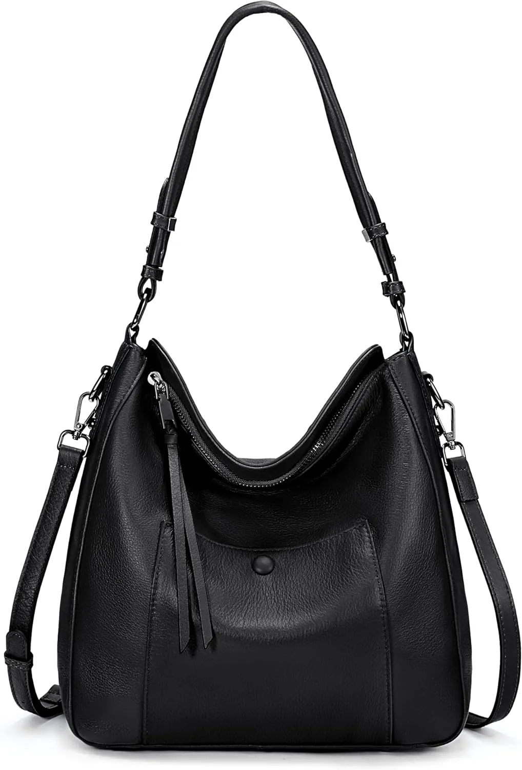 YALUXE Women's Genuine Leather Shoulder Bags Medium Size Handbags Purses with Front Magnetic Pocket, Detachable Dual Straps