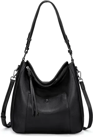 YALUXE Women's Genuine Leather Shoulder Bags Medium Size Handbags Purses with Front Magnetic Pocket, Detachable Dual Straps