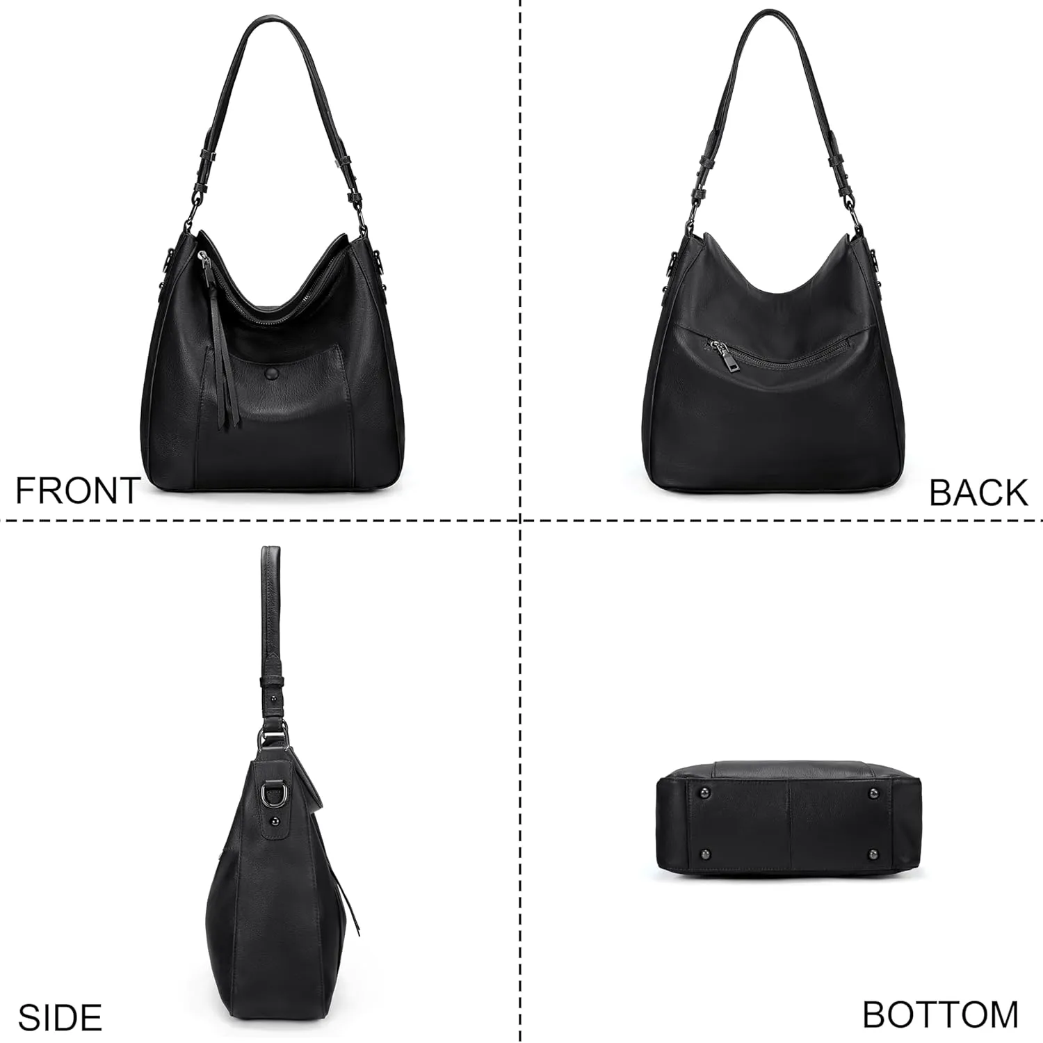 YALUXE Women's Genuine Leather Shoulder Bags Medium Size Handbags Purses with Front Magnetic Pocket, Detachable Dual Straps