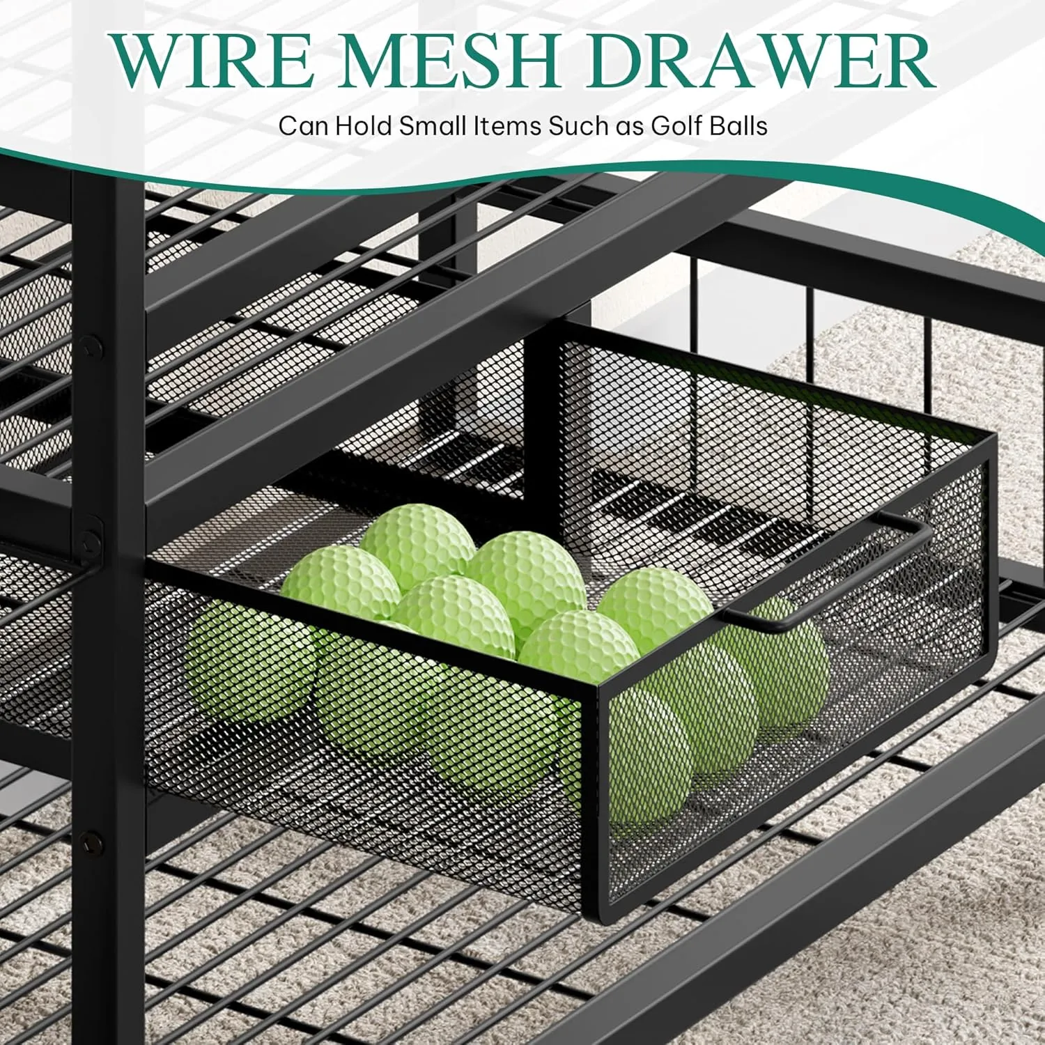 YITAHOME Golf Bag Storage Rack with Wheels, 3/4/5 Golf Bags Organizer for Garage, Club, and Shed, Features Drawer for Golf Bags, Clubs, Balls, and Other Sport Equipment
