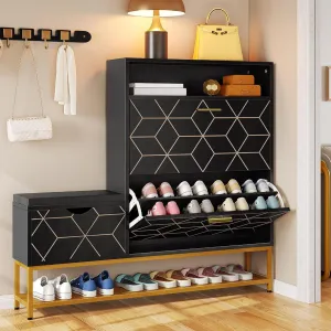 YITAHOME Large Shoe Storage Cabinet with 2 Flip Drawers for Entryway, Shoe Cabinet with Shoe Storage Bench, Hidden Narrow Shoe Rack with Doors Shoe Organizer Cabinet for Living Room, Black